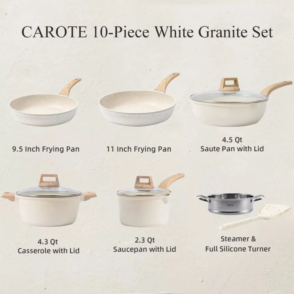 (Store Closing Sale) Pots and Pans Set Nonstick, White Granite Induction Kitchen Cookware Sets