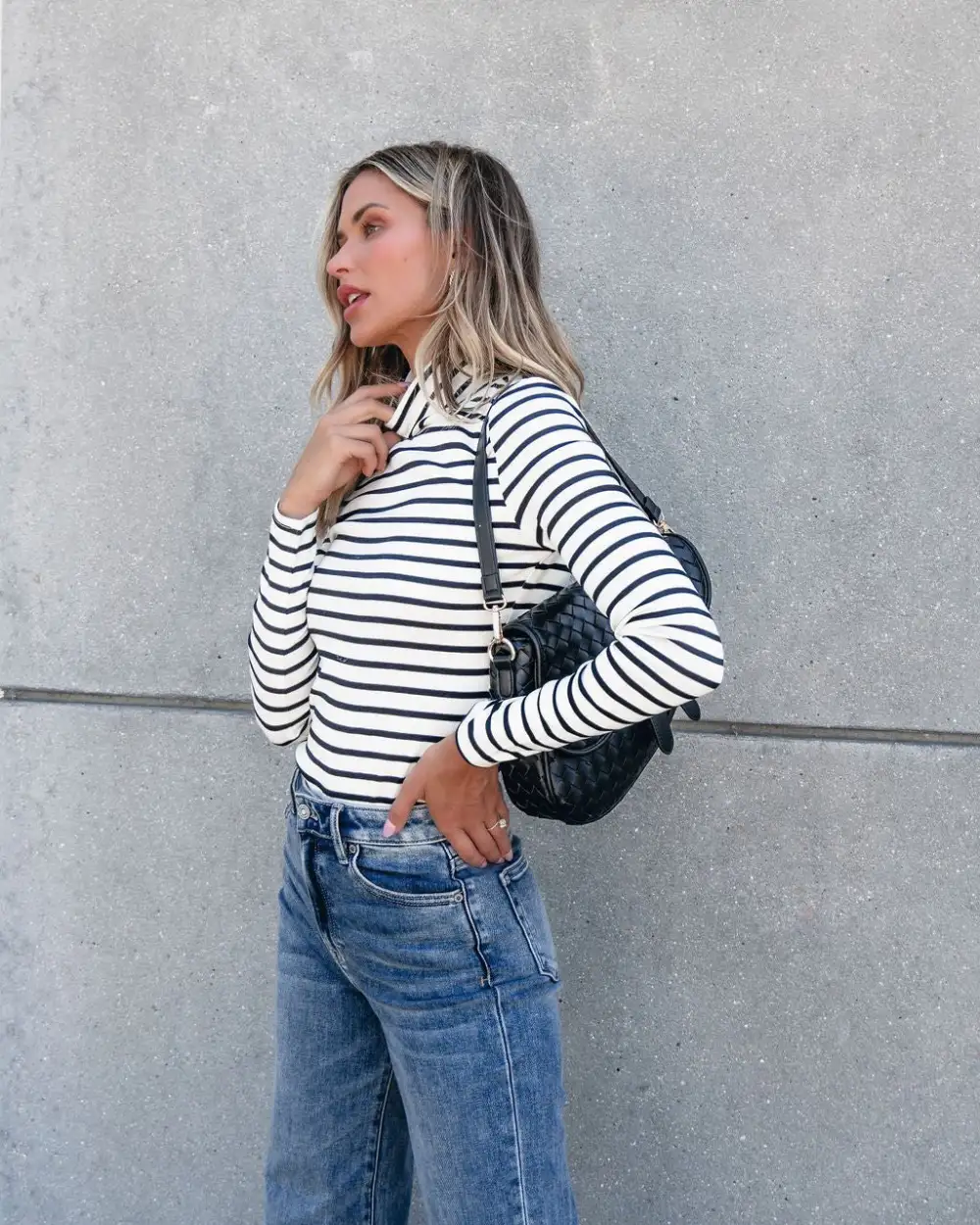 Muse By Magnolia Cream and Black Striped Turtleneck