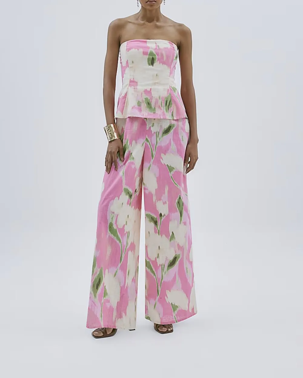 Cotton Art Floral Off-the-shoulder Jumpsuits