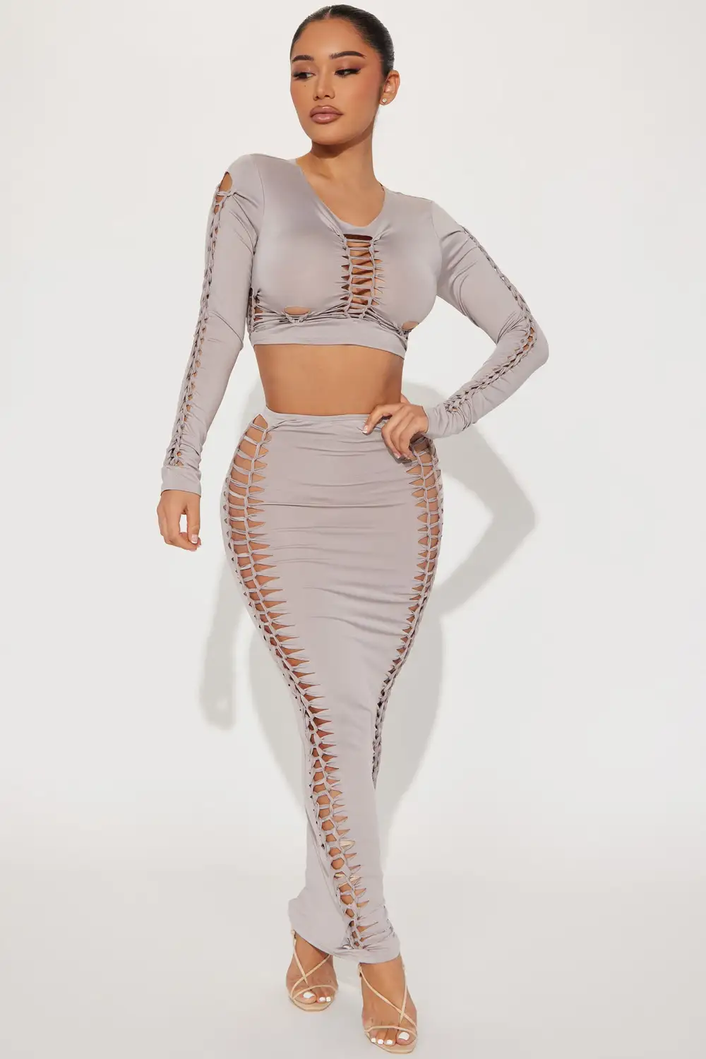Taking My Sweet Time Skirt Set - Grey