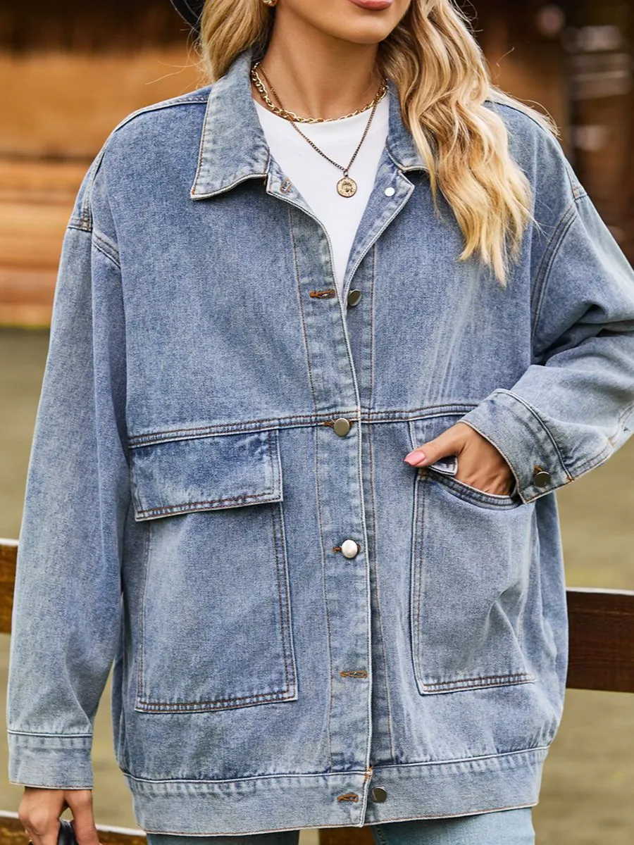 Drop-shoulder Denim Jacket with Pockets