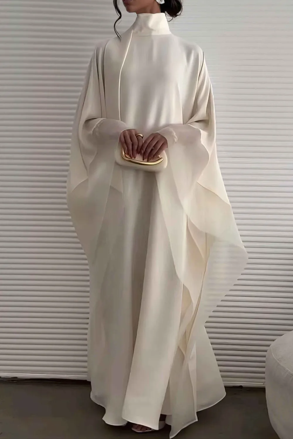 High Neck Flowing Cape Maxi Dress