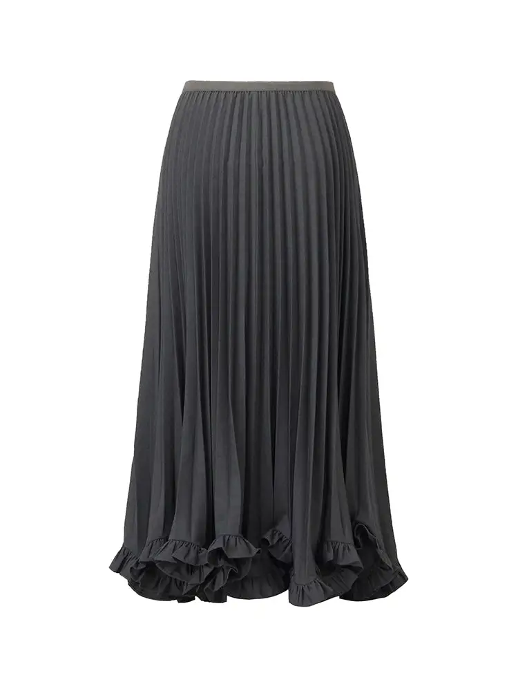 Petal Hem Pleated Women Midi Skirt