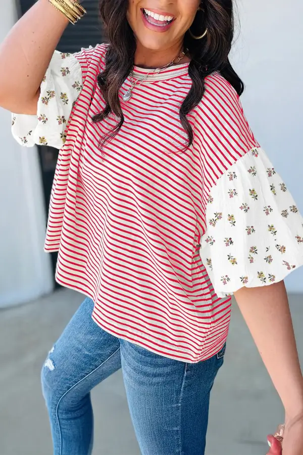 Relaxed Floral Puff Sleeve Everyday Top