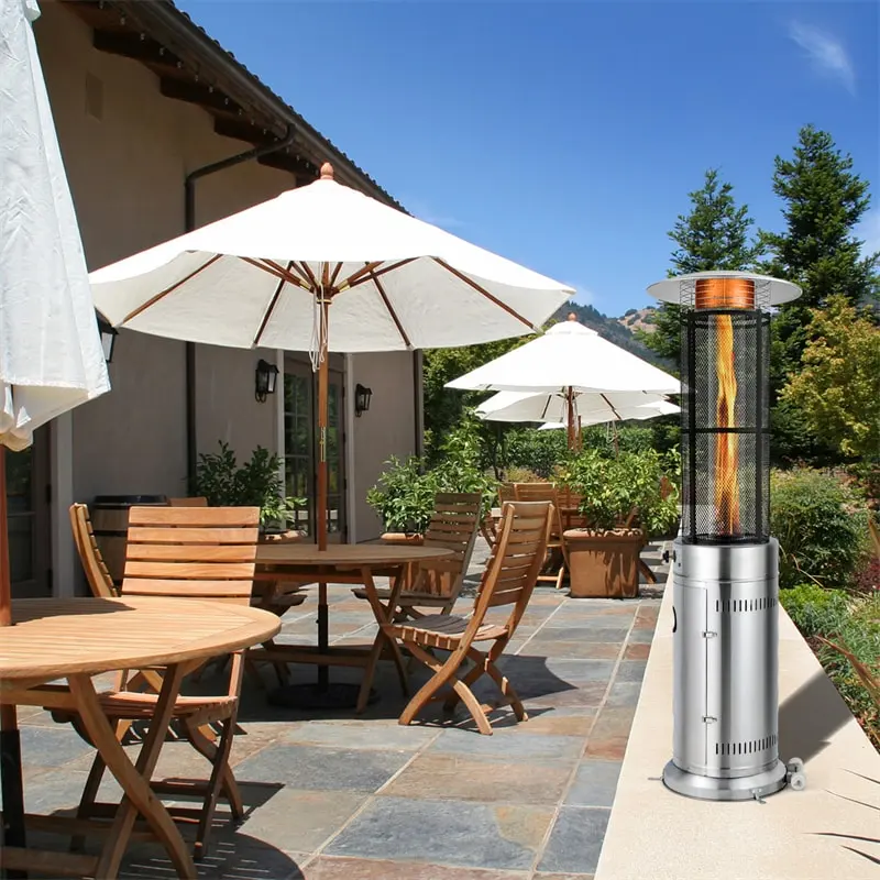 41000 BTU Stainless Steel Standing Round Glass Tube Propane Patio Heaters