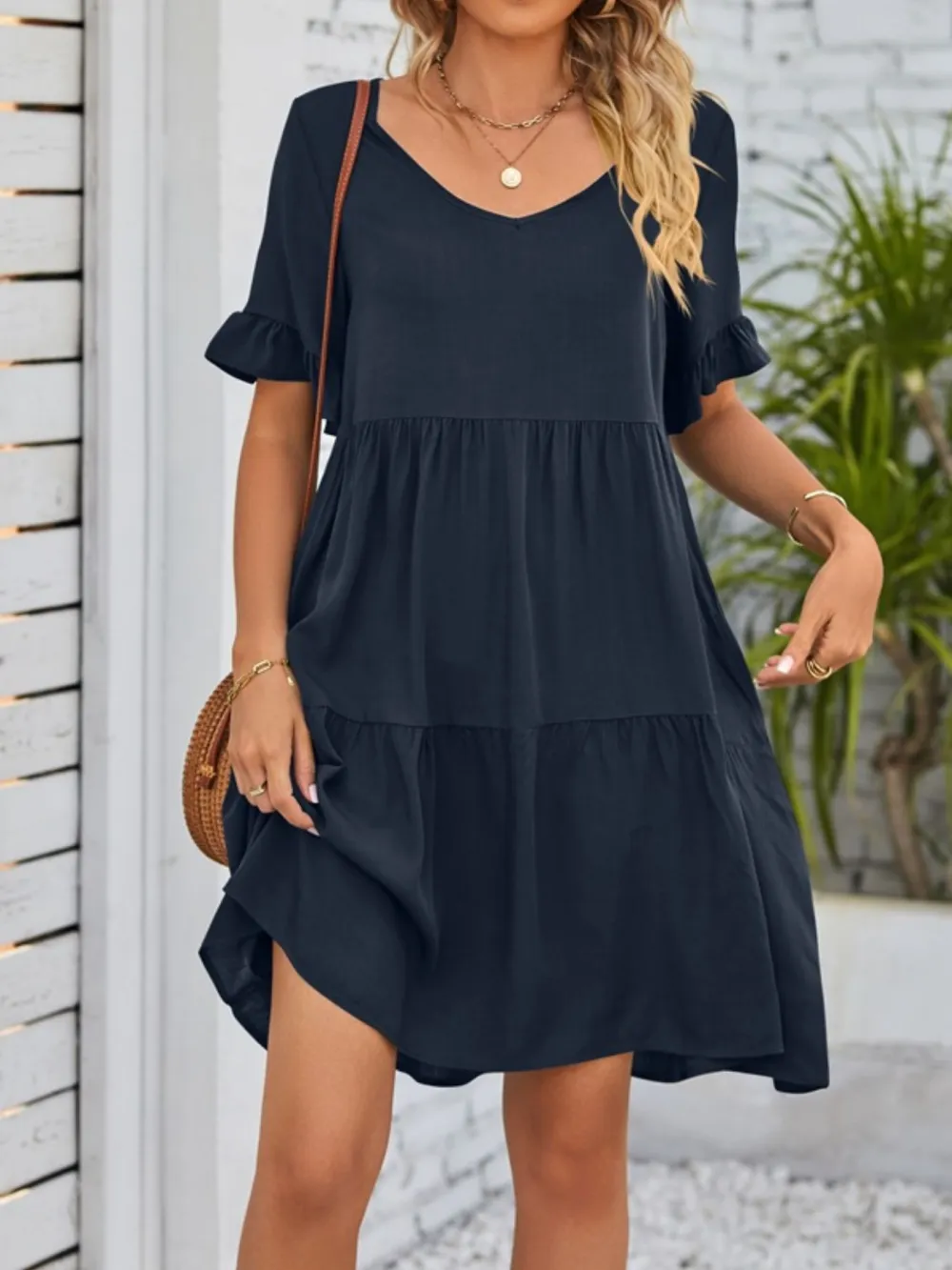 Relaxed Shape Ruffle Tiered Mini Dress