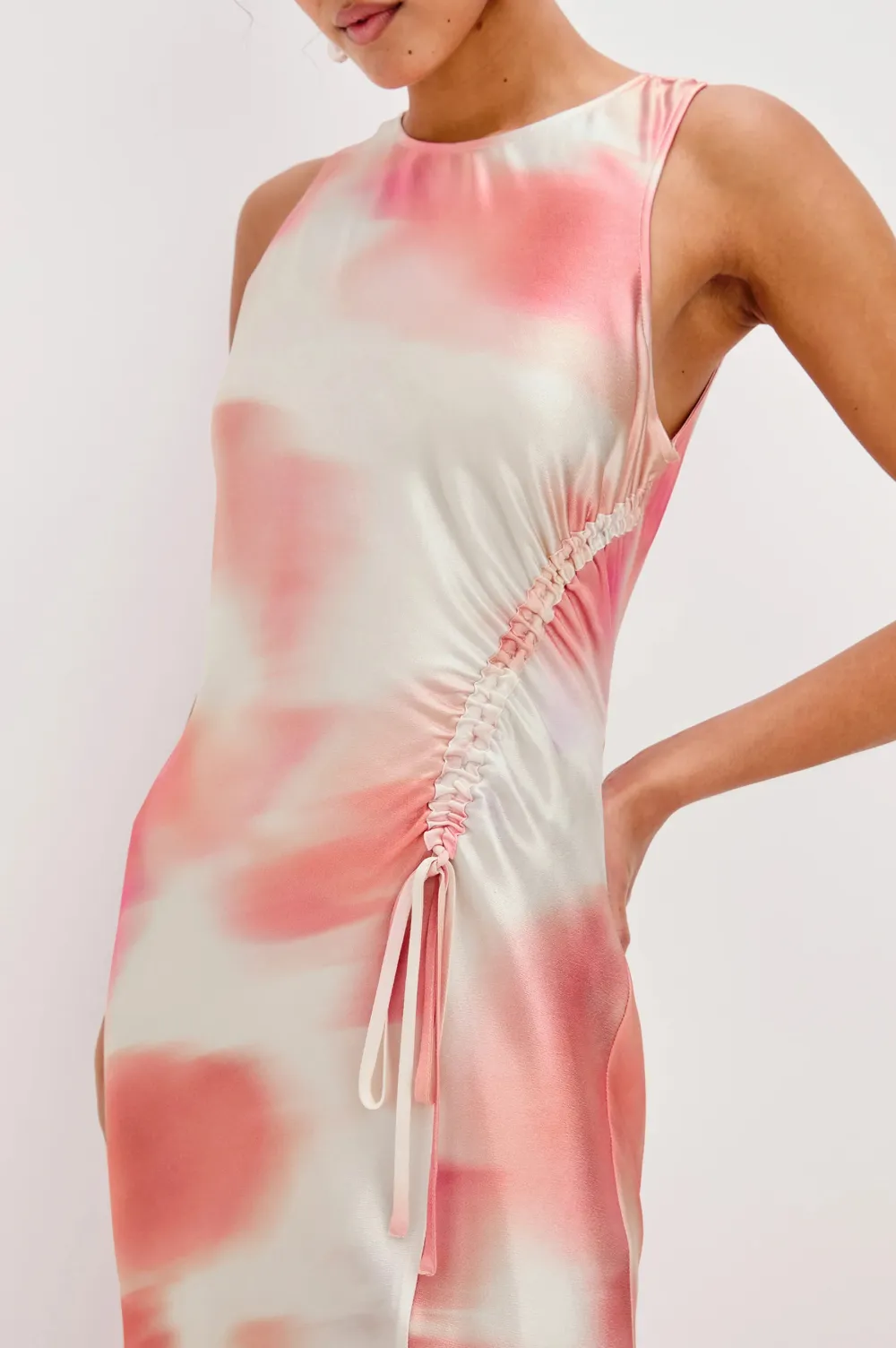 A Pleated Color-Block Dress With An Asymmetrical Side Waist Design