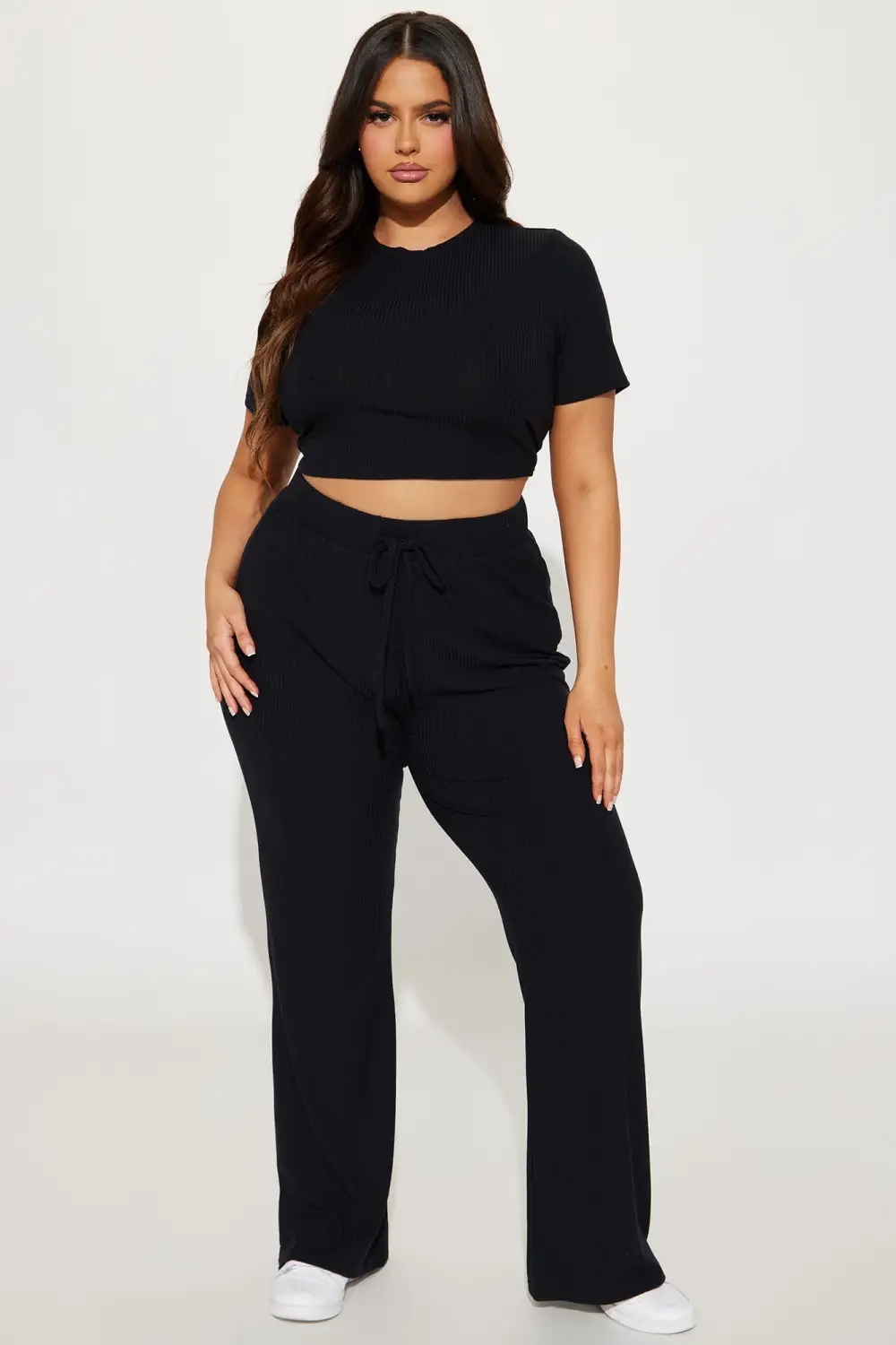 In A Mood Ribbed Pant Set - Black