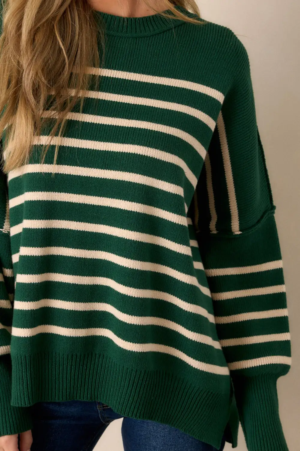 Whispering Woods Hunter Green Stripe Knit Sweater