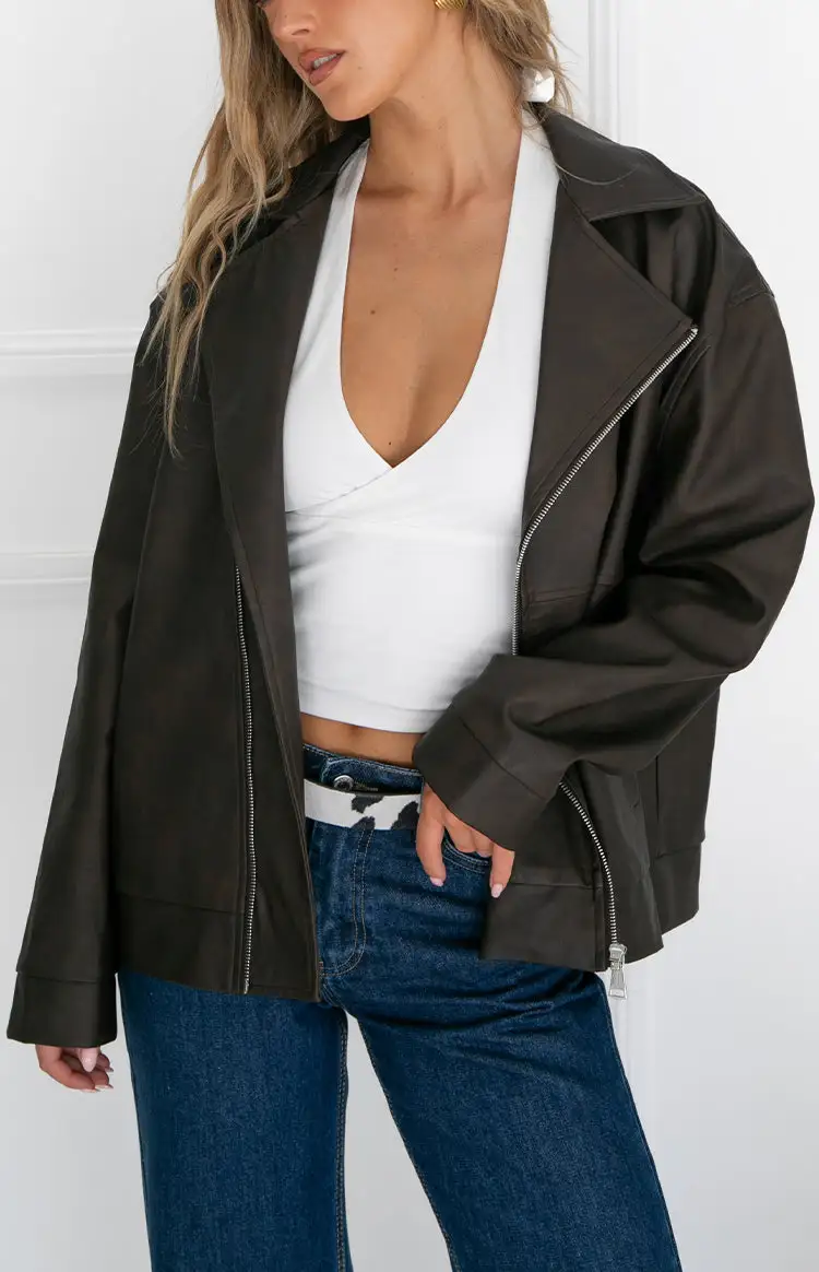 Pu Oversized Biker Jacket