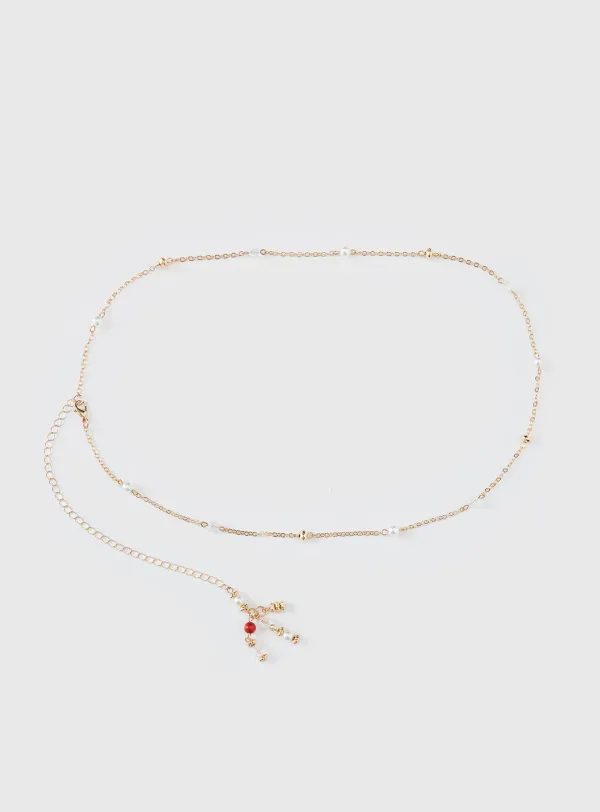 Pearl Accent Gold Waist Chain