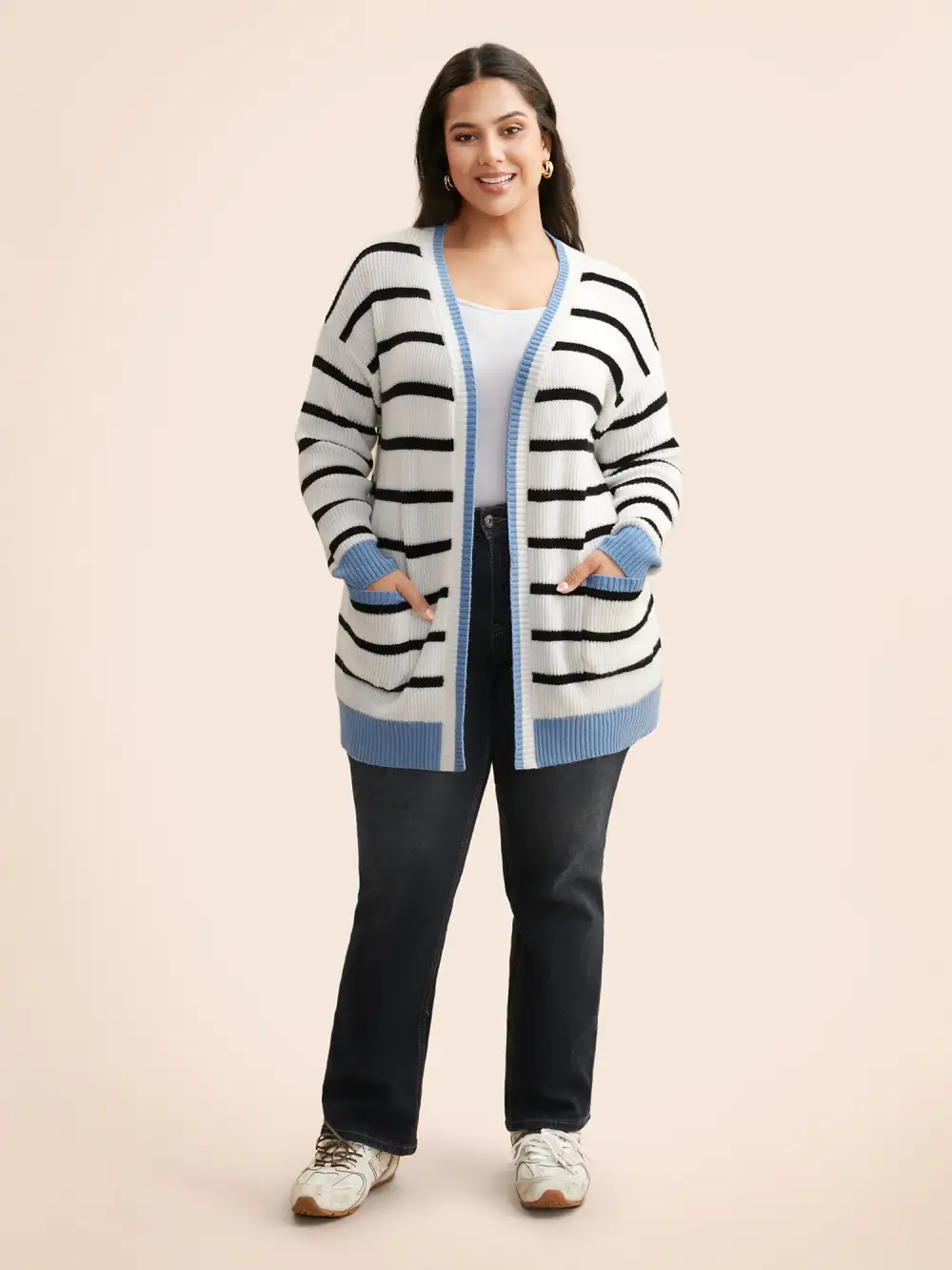 Supersoft Essentials Kimono Collar Contrast Striped Cardigan