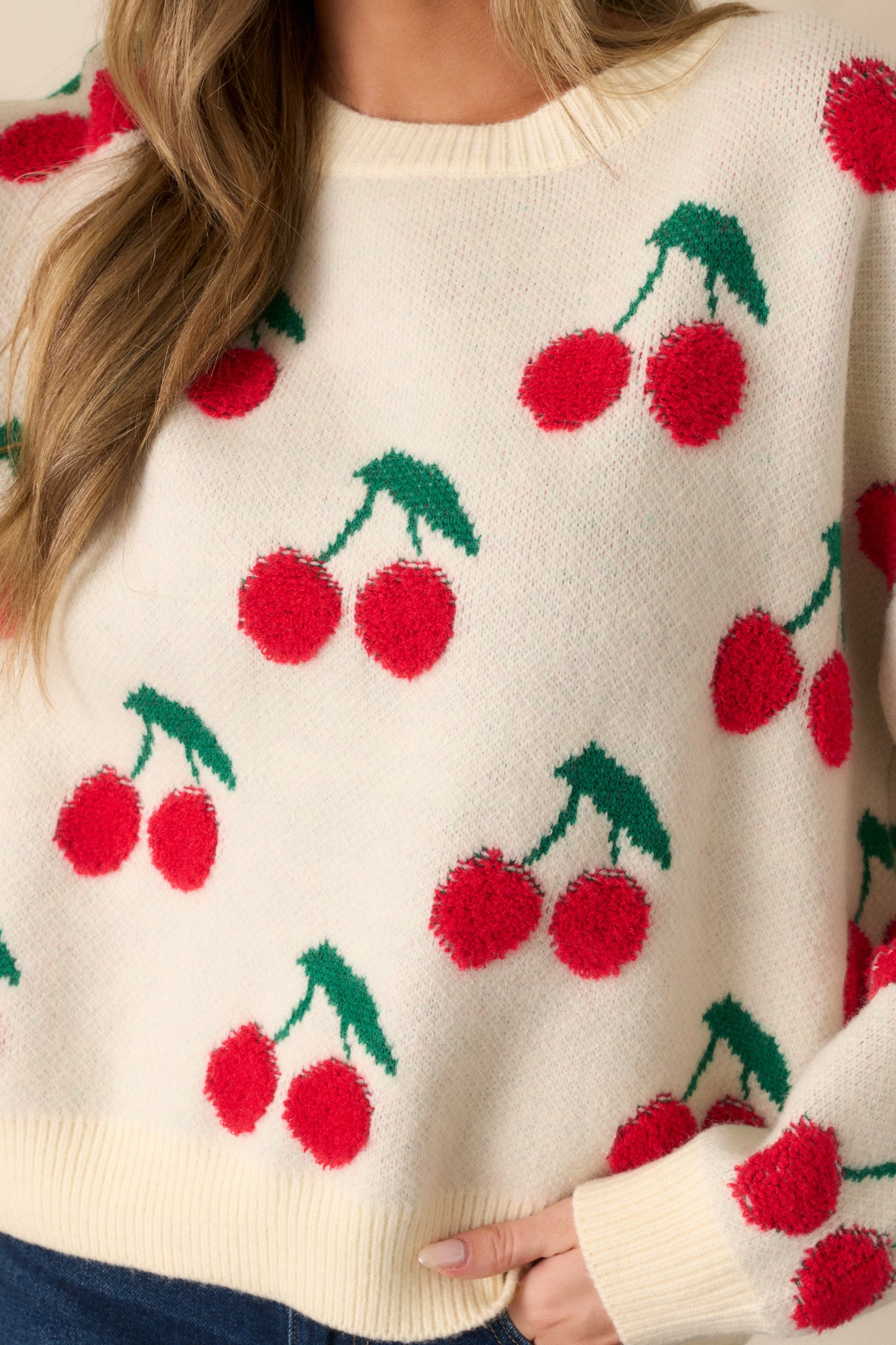 Sweet As Can Be Ivory Cherry Print Sweater