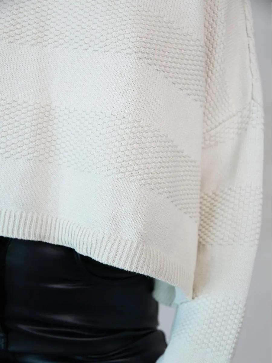 Tonal Striped Knit Cropped Sweater