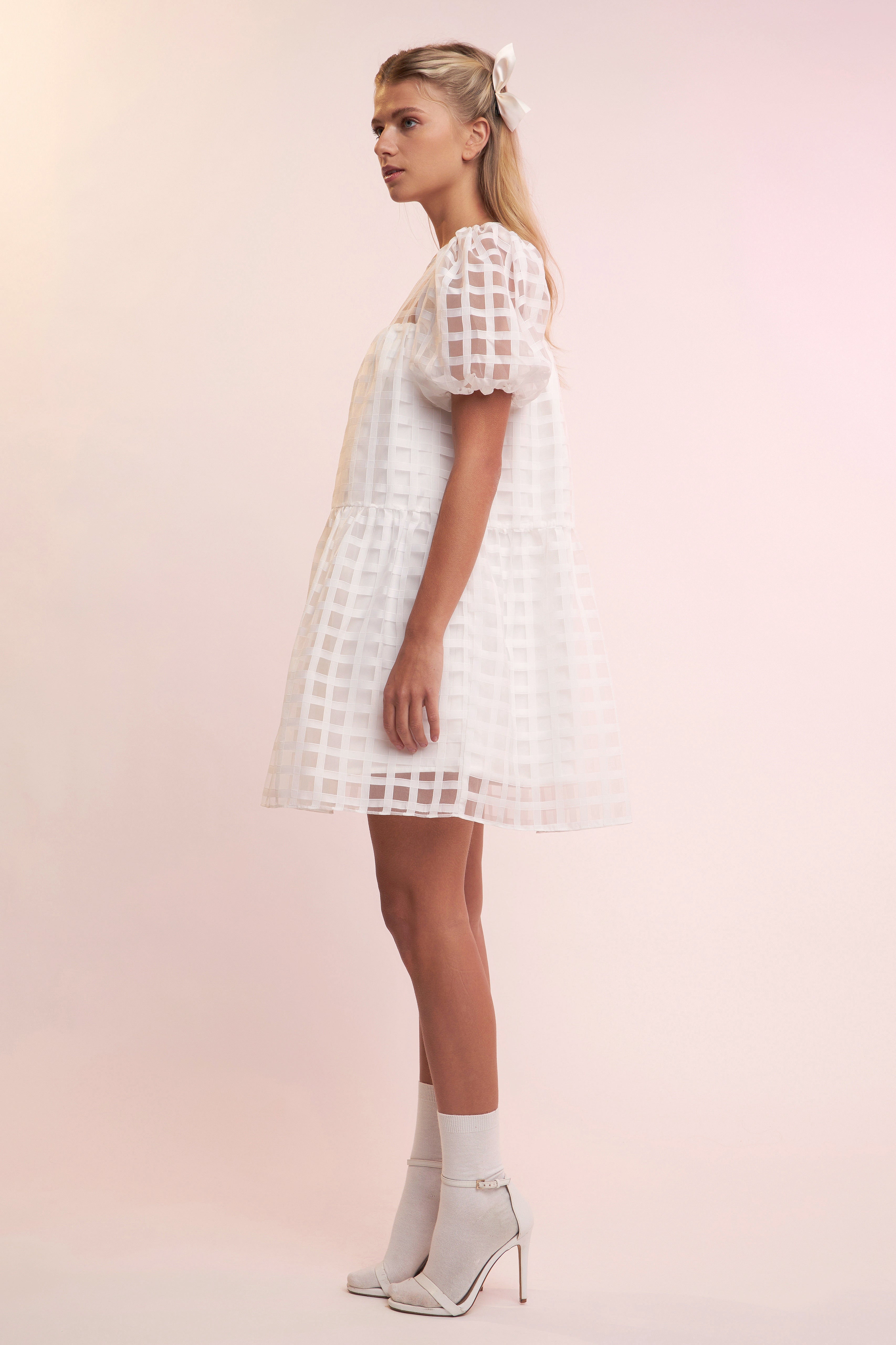 Gridded Organza Mini Dress