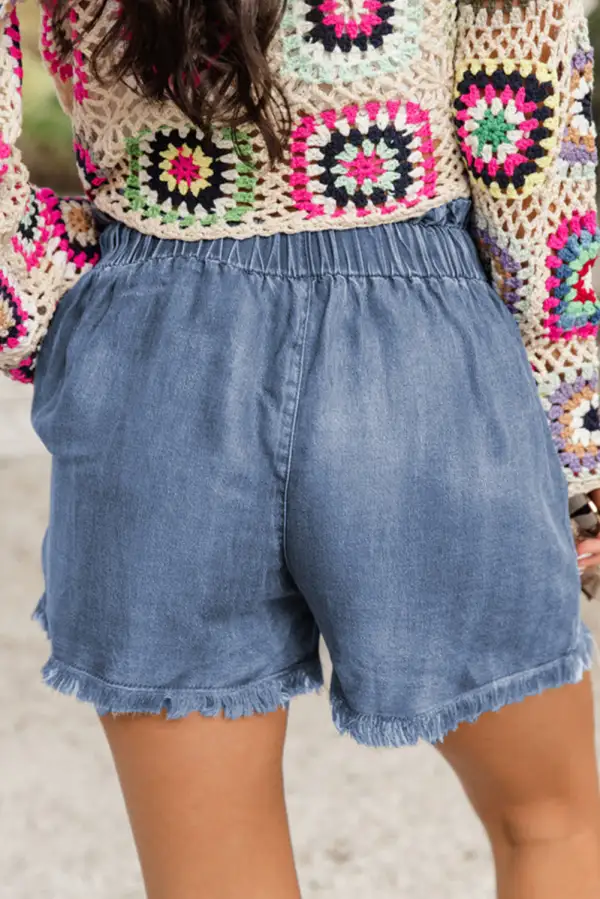 Raw Hem Lace Up High Waist Denim Shorts