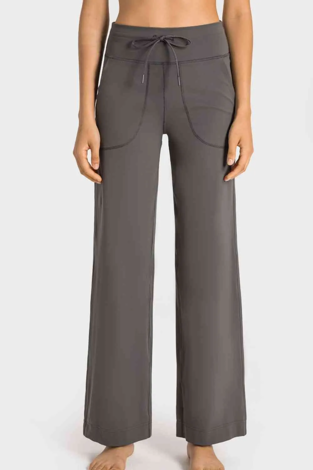 Drawstring Waist Wide Leg Sports Pants With Pocket
