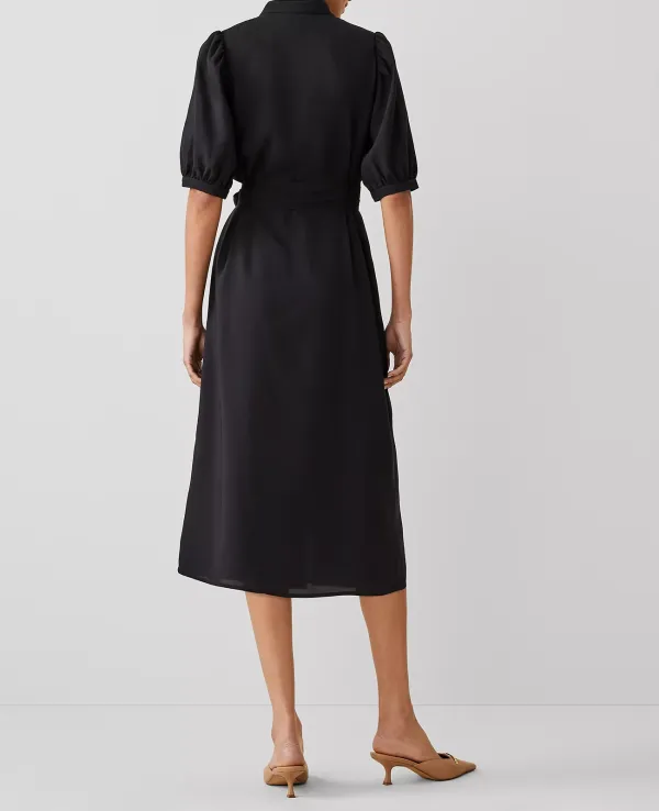 Stand Collar Belted Midi Shirtdress