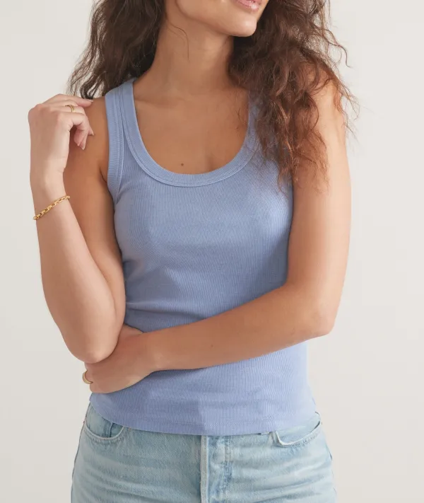 Light Blue Ribbed Knit Tank Top