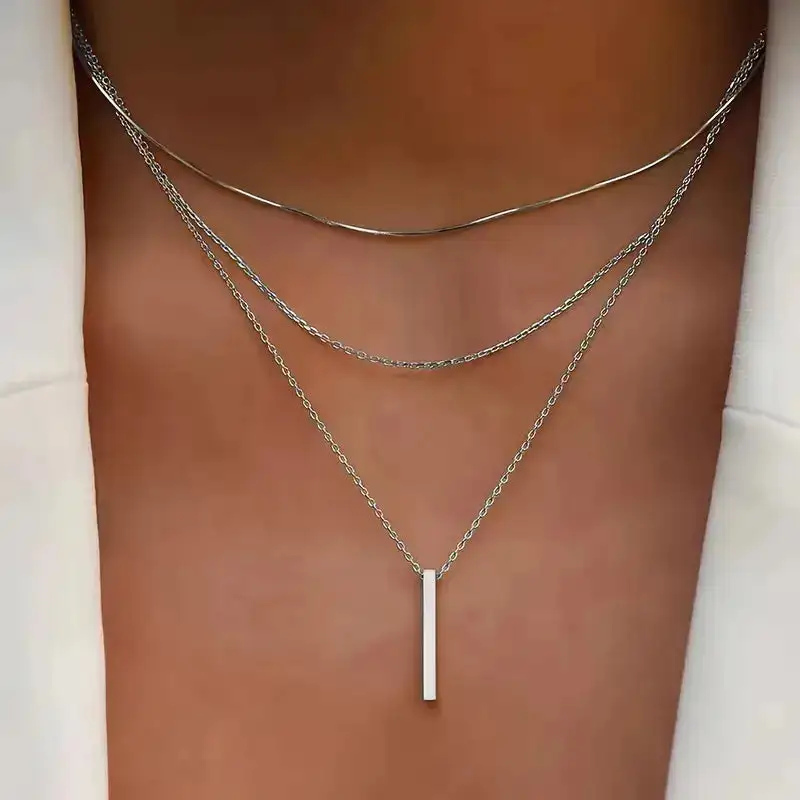 Layered Bar Pendant Necklace