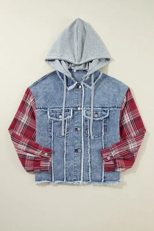 Hooded Raw Hem Denim Jacket