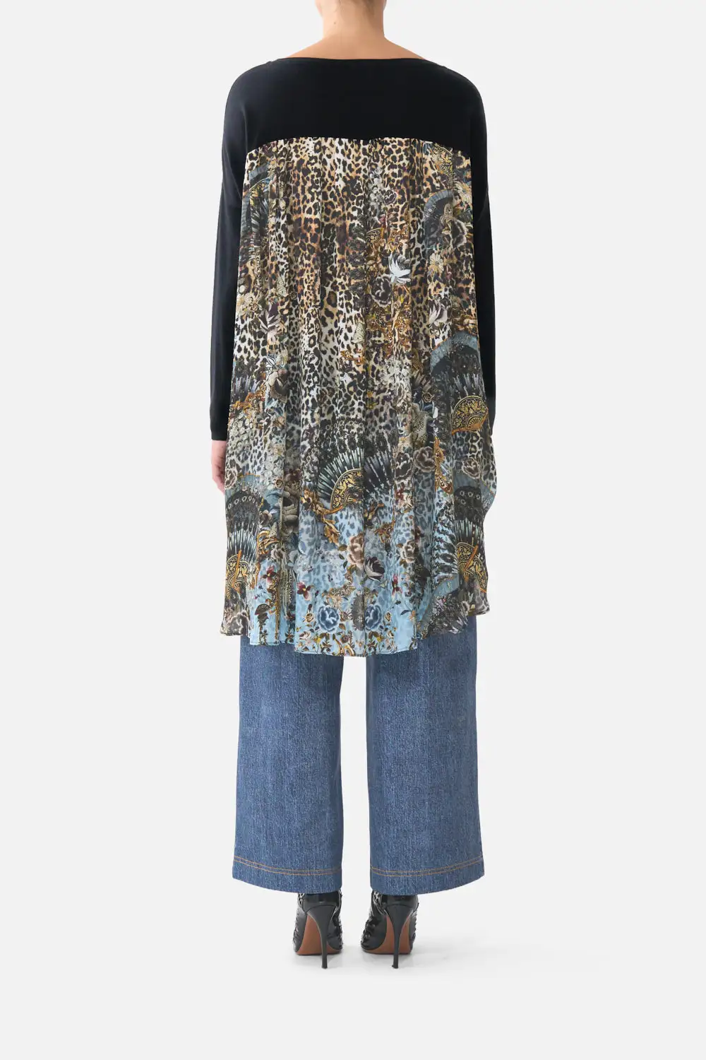 Knit Pullover with Pleated Silk Back Top