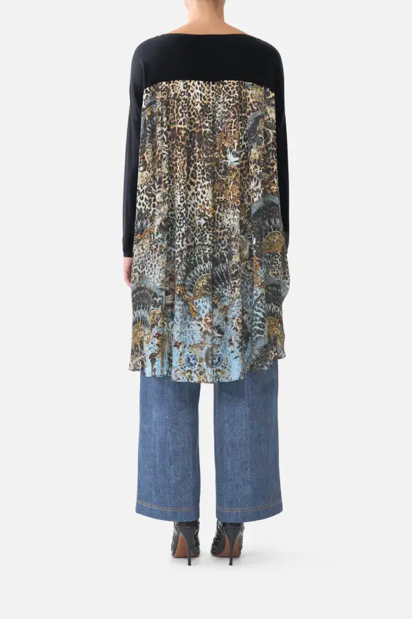 Knit Pullover with Pleated Silk Back Top