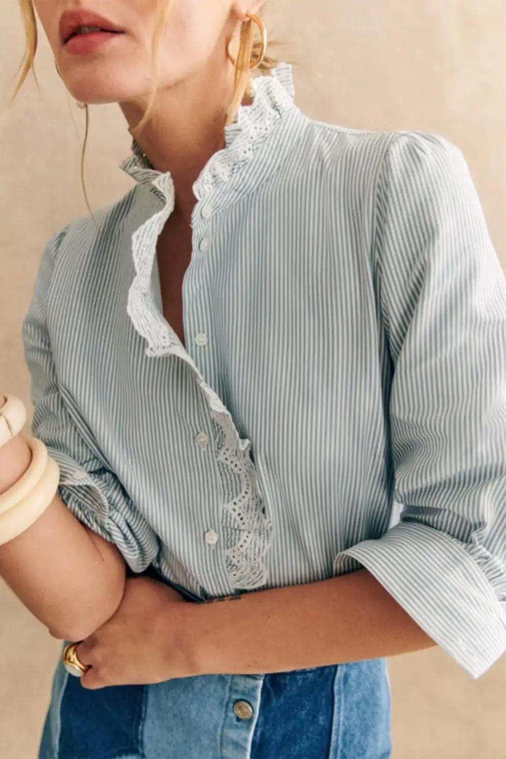 Frill Detail Long Sleeve Button Front Blouse