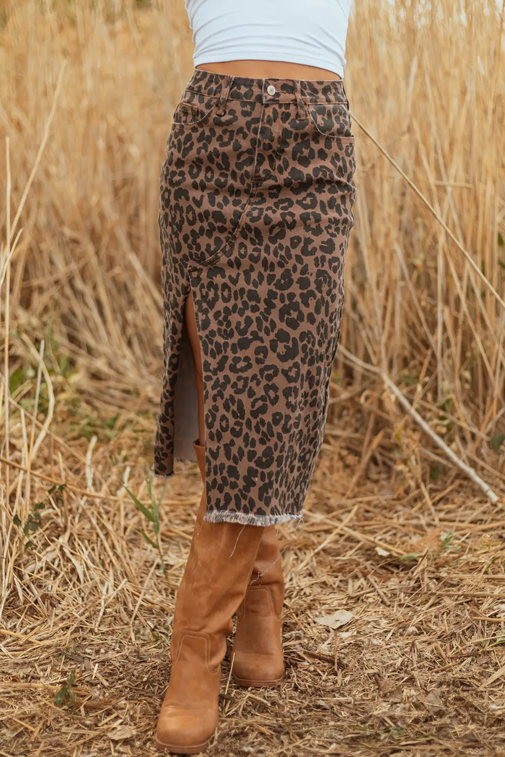 Open Denim Printed Skirt