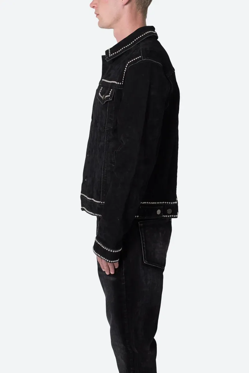 BLACK STUD EMBELLISHED DENIM JACKET