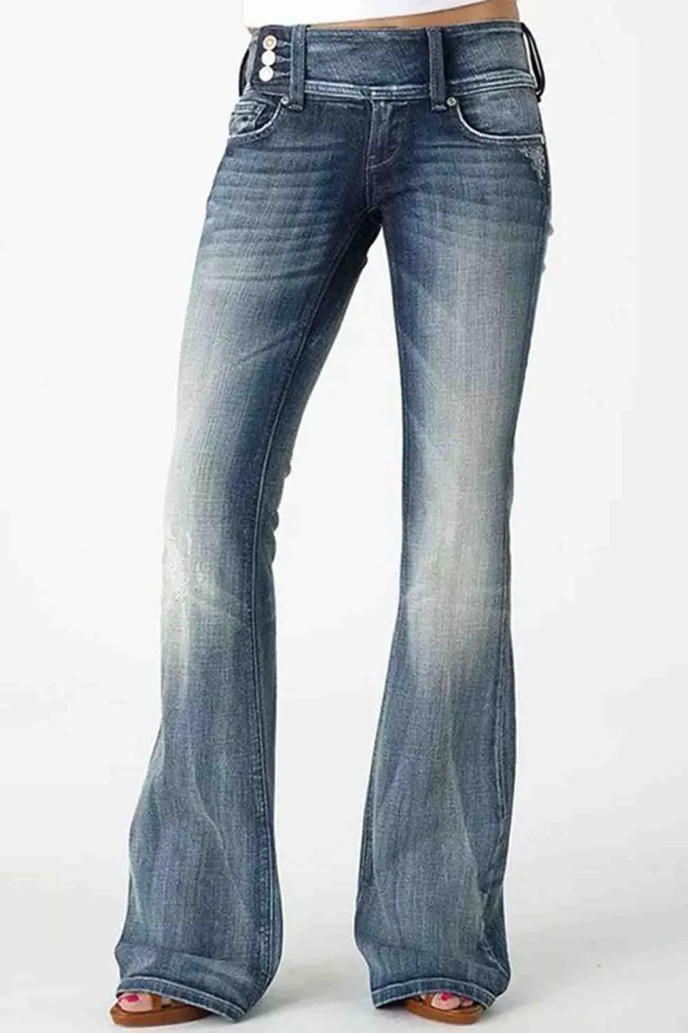 Side Button Flare Jeans