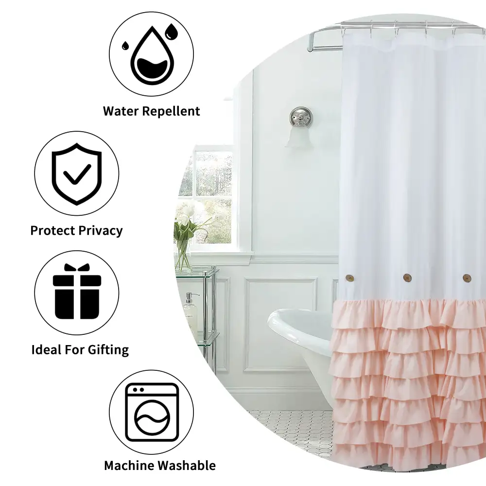 (Store Closing Sale) HIG Farmhouse Shower Curtain with PEVA Liner Bathroom Curtain with Buttons Decor, 72