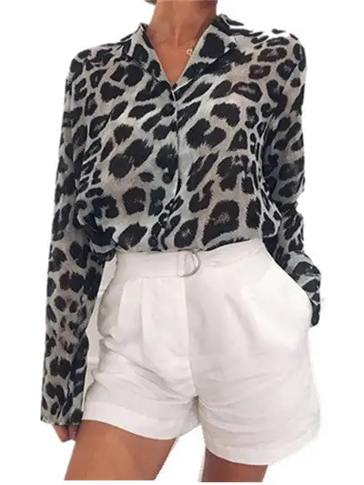 Leopard Print Long Sleeve Blouse