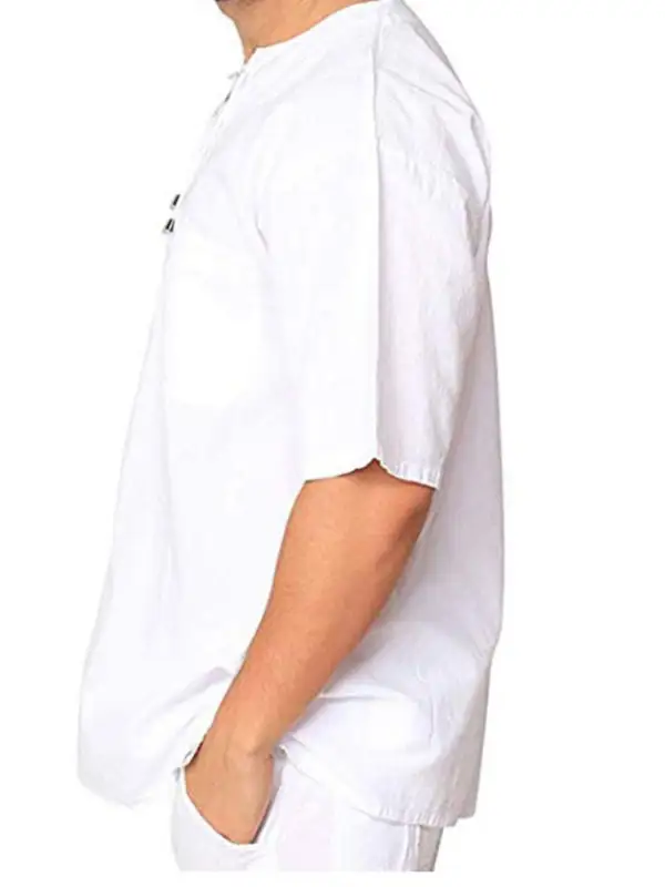 Linen Blend Cotton Blend Collared Shirt