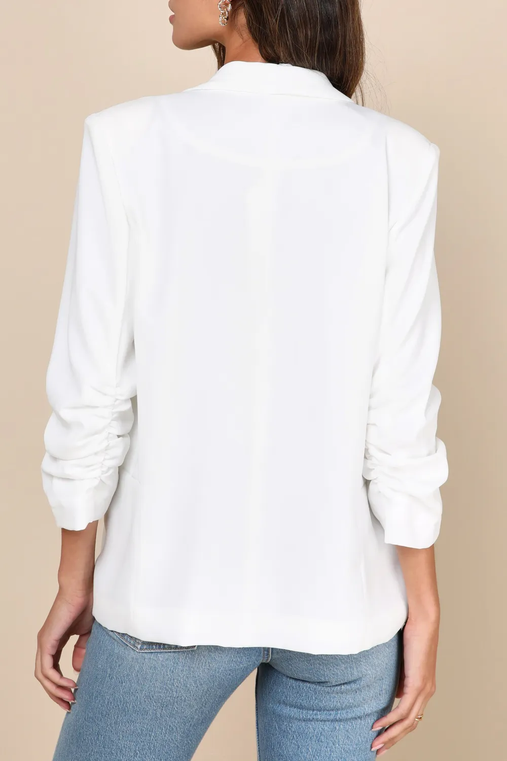White Casual Style Ruched Blazer
