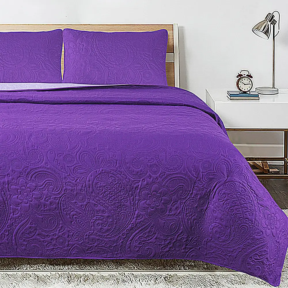 3 Piece Oversized Ultrasonic Embossed Bedspread Set with Classic Paisley Pattern - Paisley