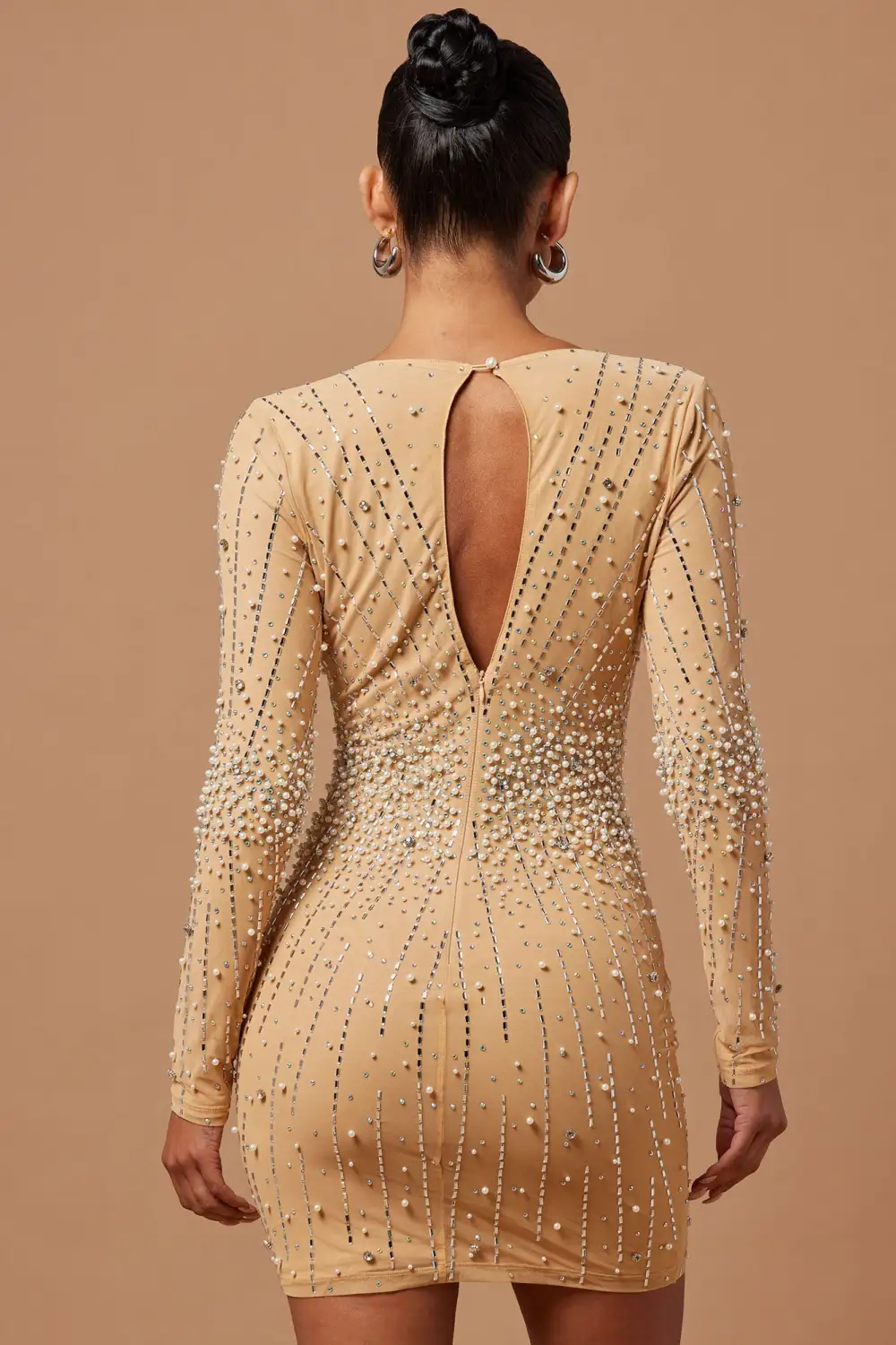 Juliette Embellished Mini Dress - Nude