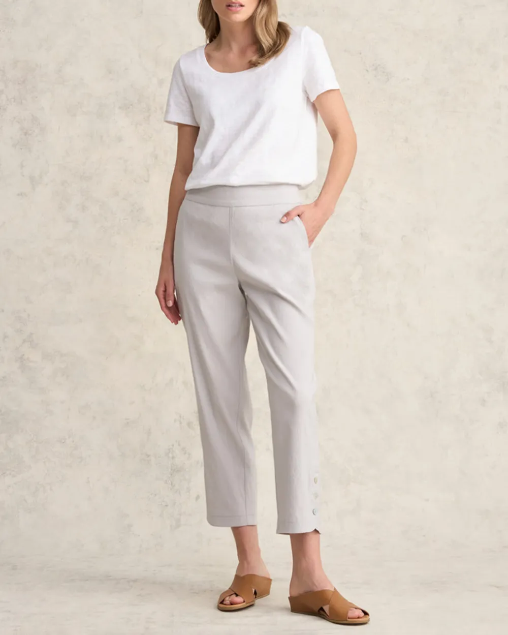 Curved Hem Linen Pant - Light Grey