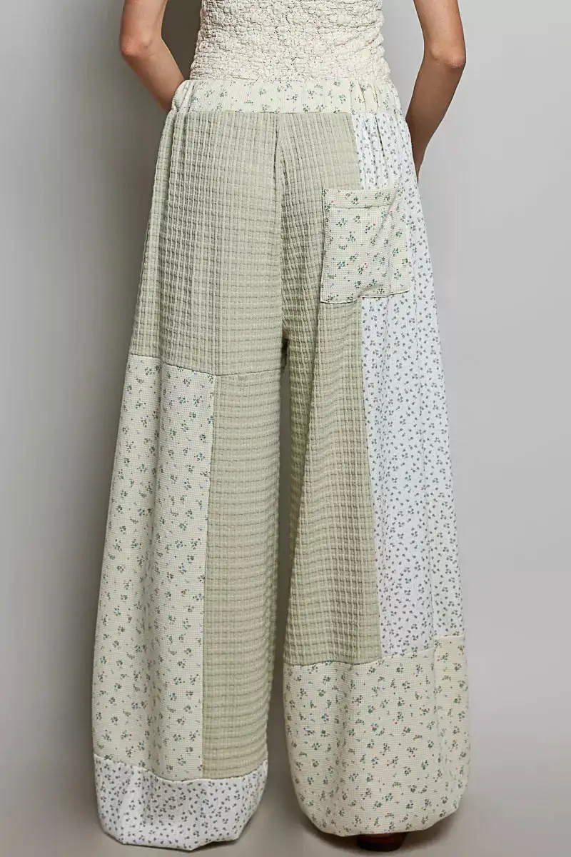 Patchwork Mixed Knit Wide Leg Pants