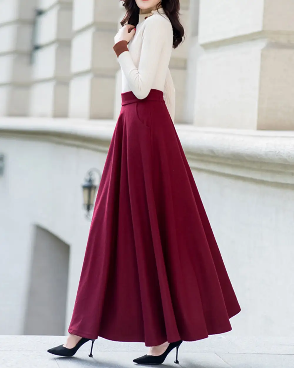 Relaxed Pocketed Wool Maxi Skirt