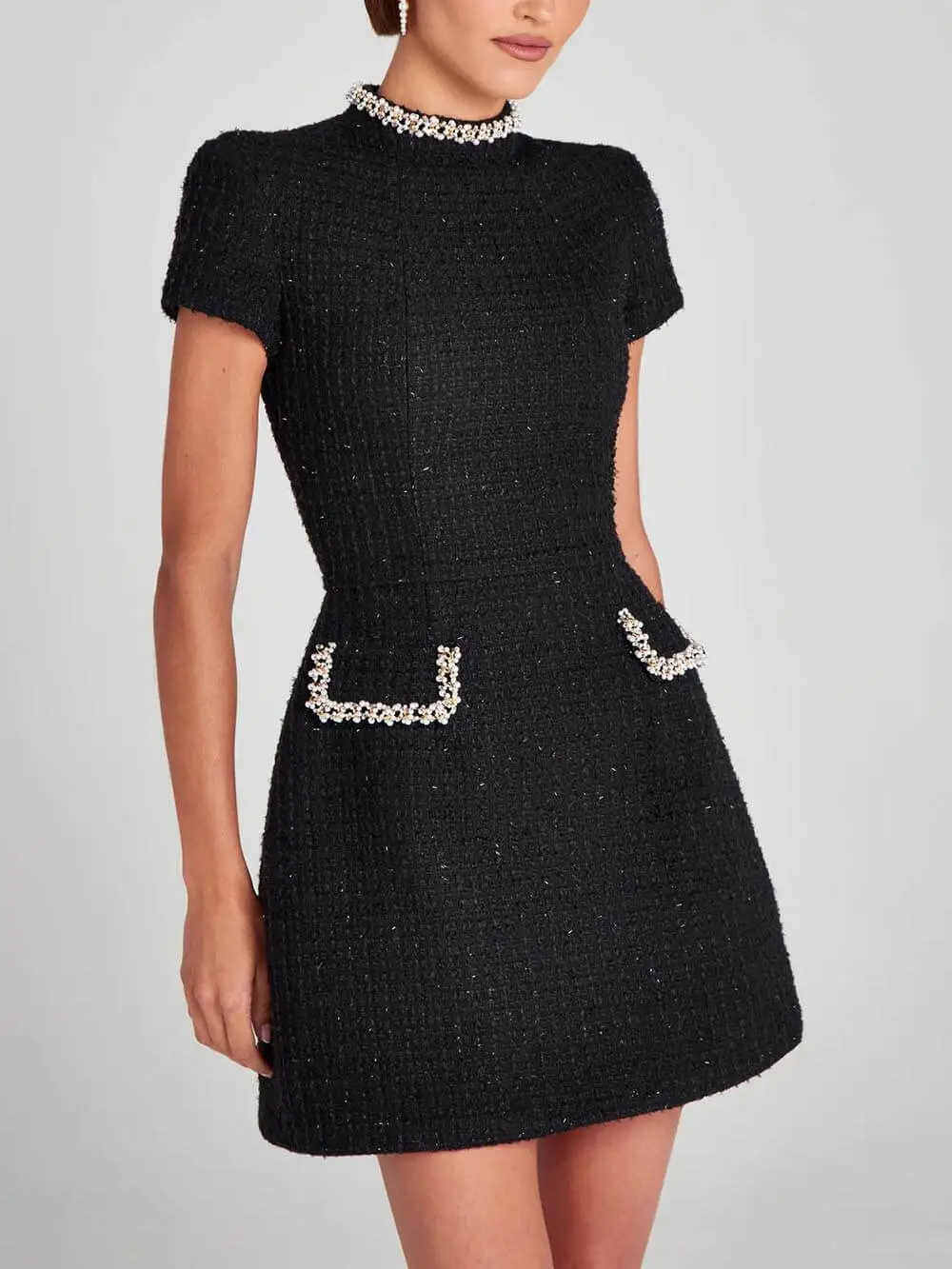 And Playful Pearl Trim Pocket Mini Dress