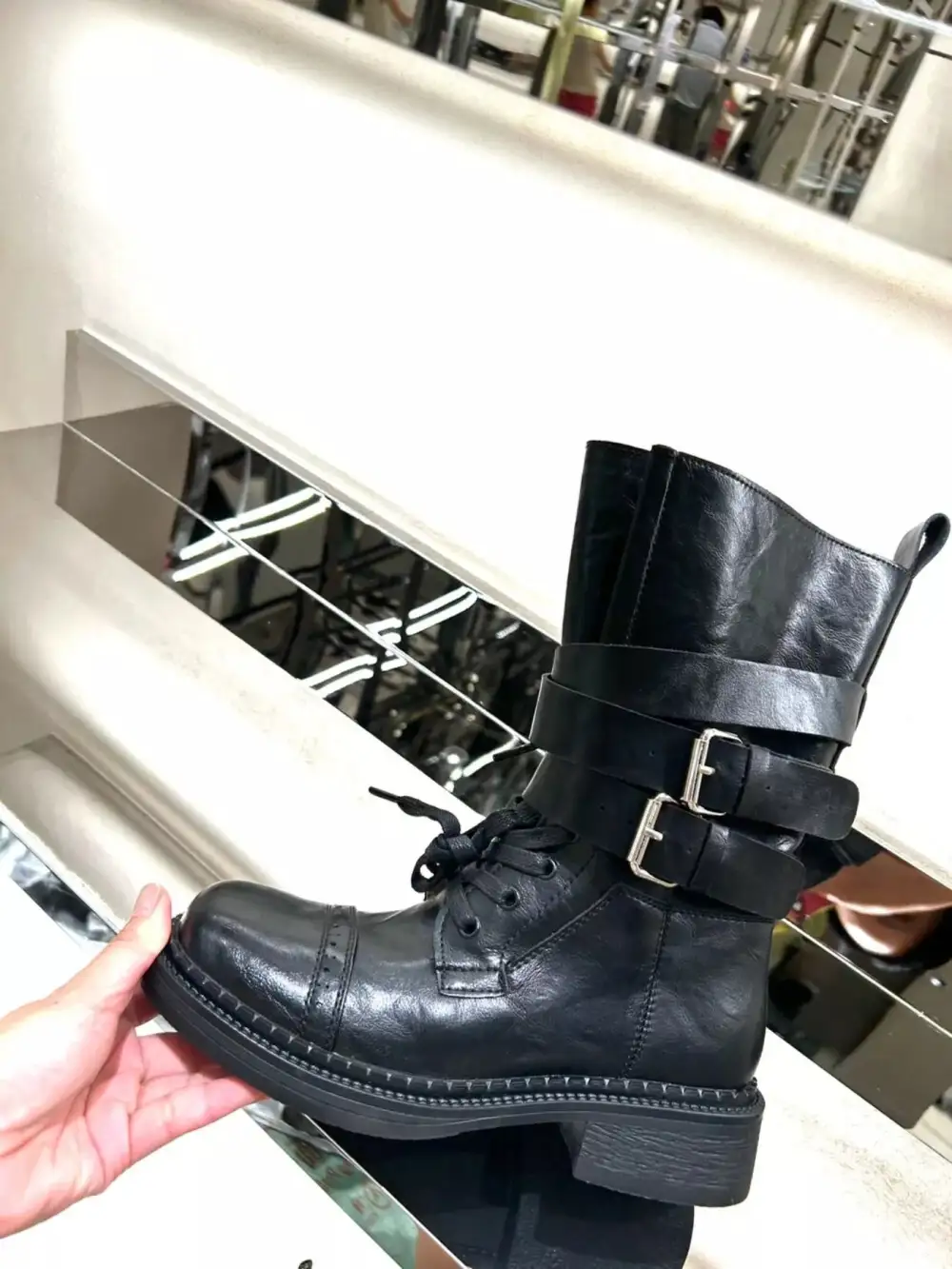 Buckled Leather Block Heel Boots