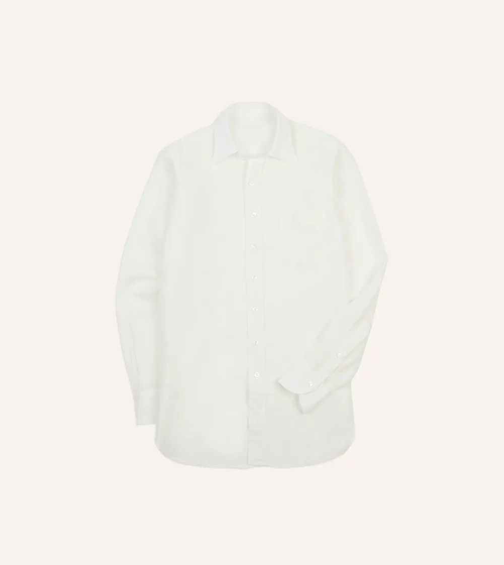 Casual Style Ecru Linen Long Point Collar Shirt