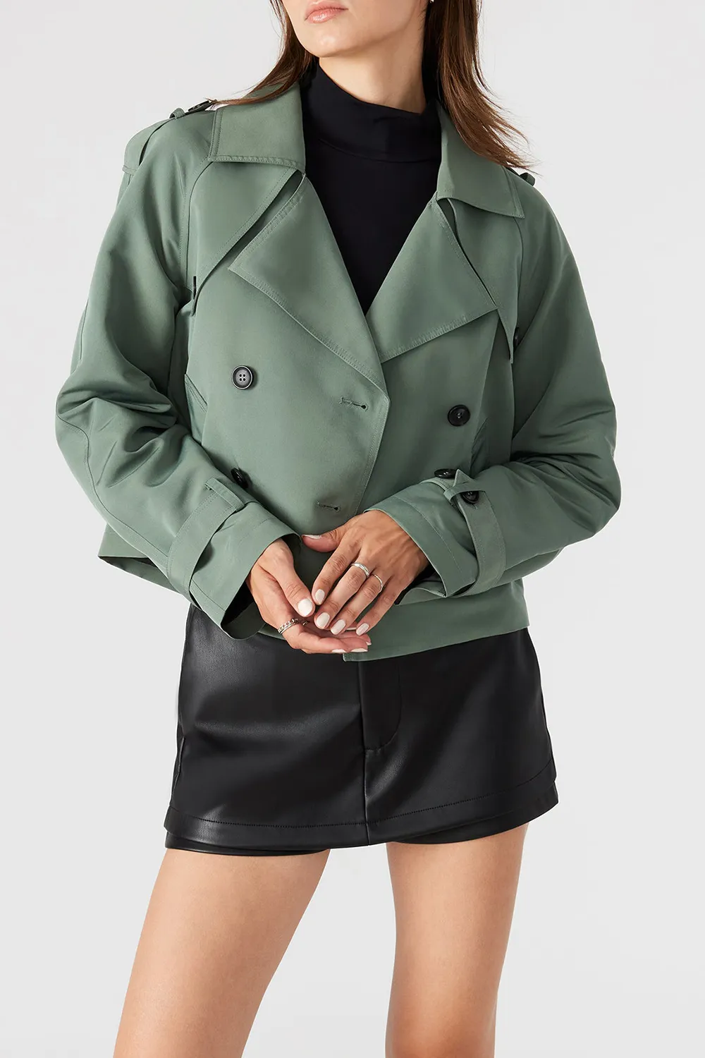 CROPPED TRENCH JACKET LIGHT GREEN
