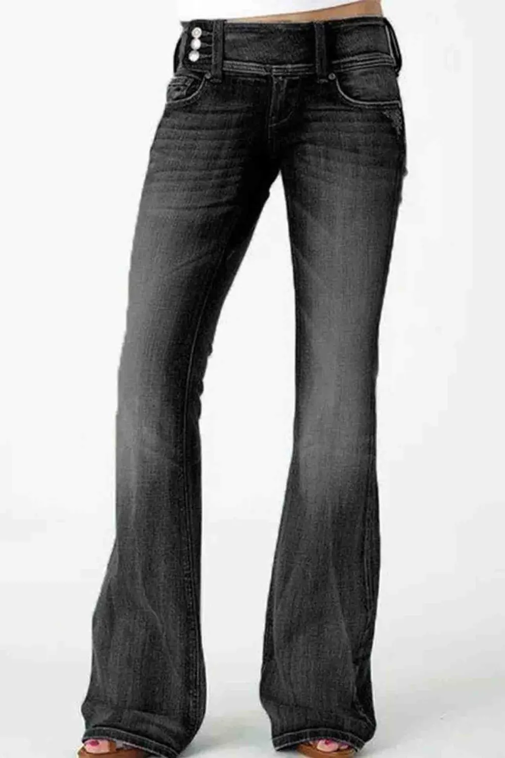 Side Button Flare Jeans