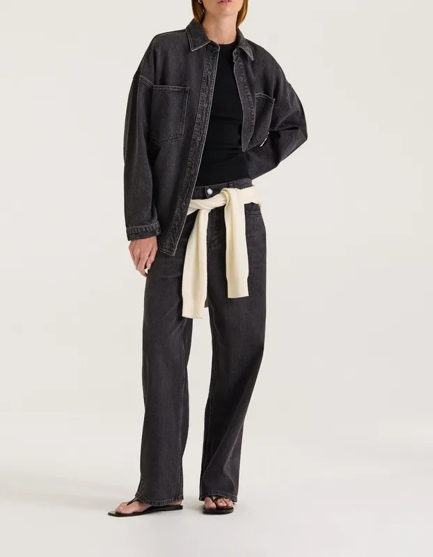 Black Wash Oversized Denim Shirts