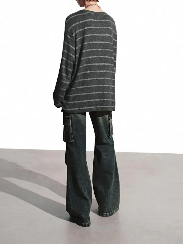 Ladies' Blue Layered Retro Denim Flared Trousers