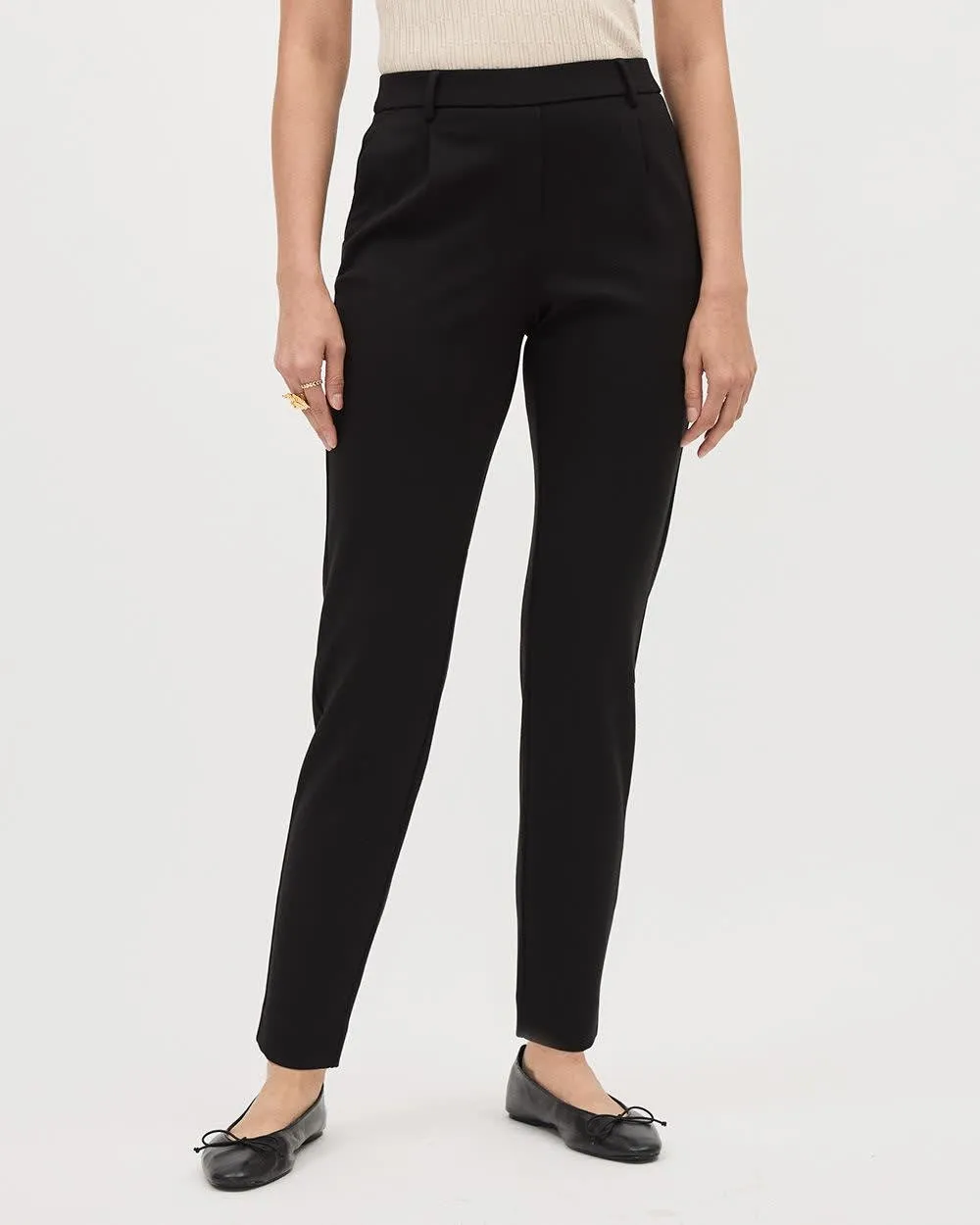 Black Knit Mid-Rise Tapered-Leg Pant