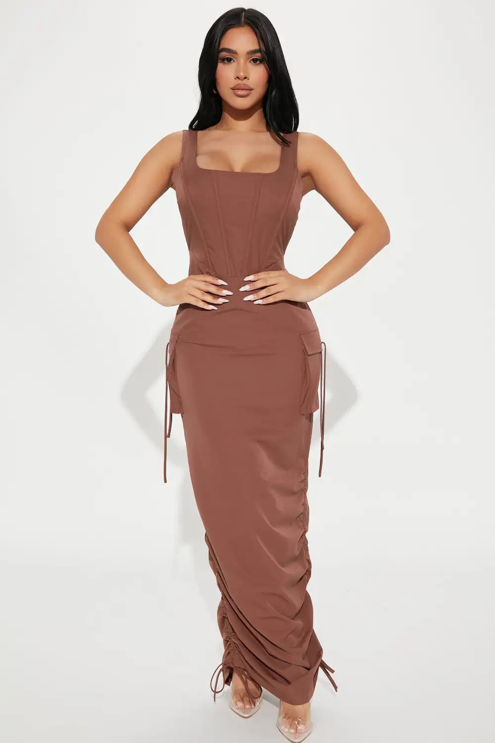 Feeling Savage Cargo Maxi Dress - Brown