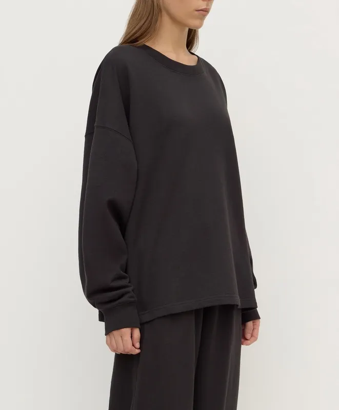 Washed Black Brushed Cotton Lounge Sweatshirt